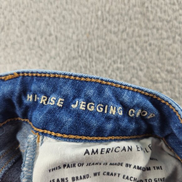 American Eagle Jeans Womens 6 Blue Hi Rise Jegging Crop Super Stretch Distressed - Picture 5 of 16